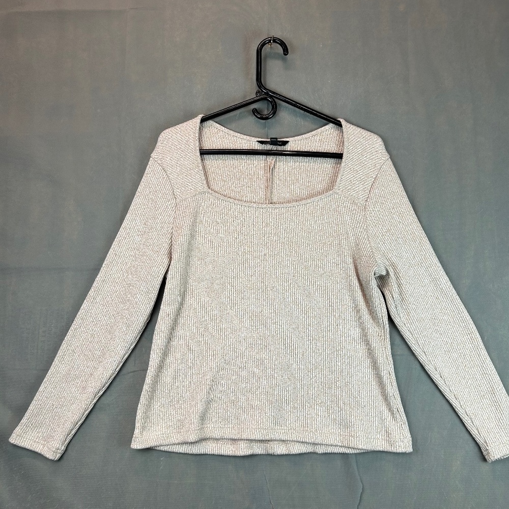 Banana Republic Ribbed Square Neck Long Sleeve Top Women's XL Snow Day Off White